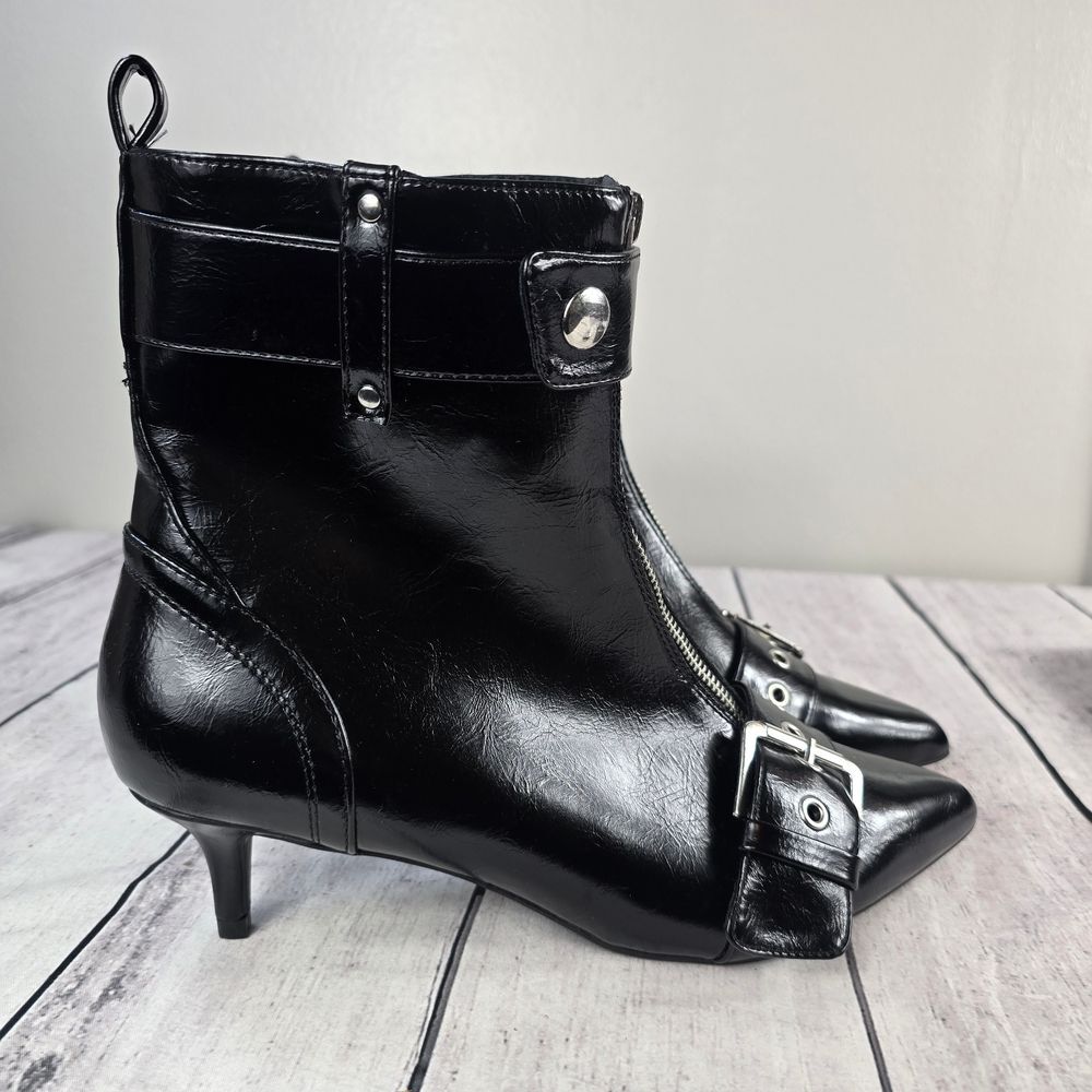 Scoop Womens Sleek Black Ankle Boots with Buckle Detail